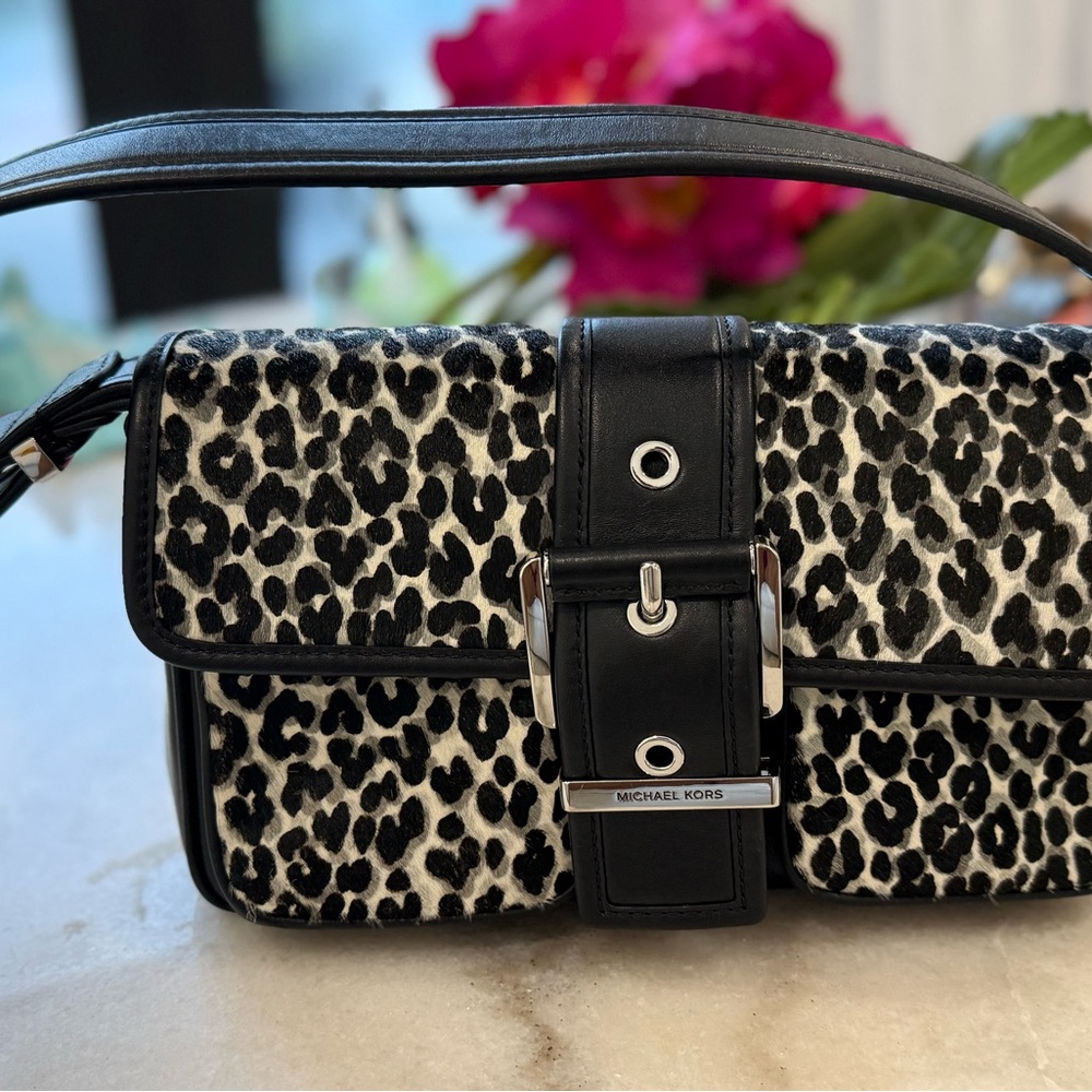 Michael Kors Black with Animal Print Colby bag. New